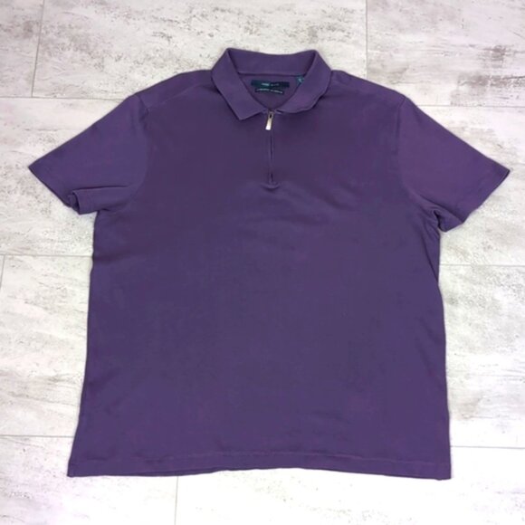 Perry Ellis Pima Cotton Polo Shirt Royal Purple Short Sleeve Golf Quarter Zip - Picture 9 of 9